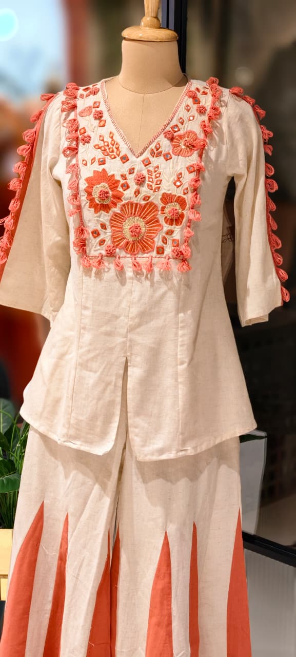 Pure Thread Embroidery Boho Chic Flex Cotton Matching Co-Ord Set- 13210