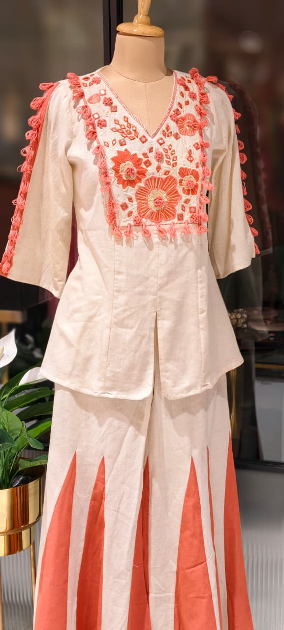 Pure Thread Embroidery Boho Chic Flex Cotton Matching Co-Ord Set- 13210
