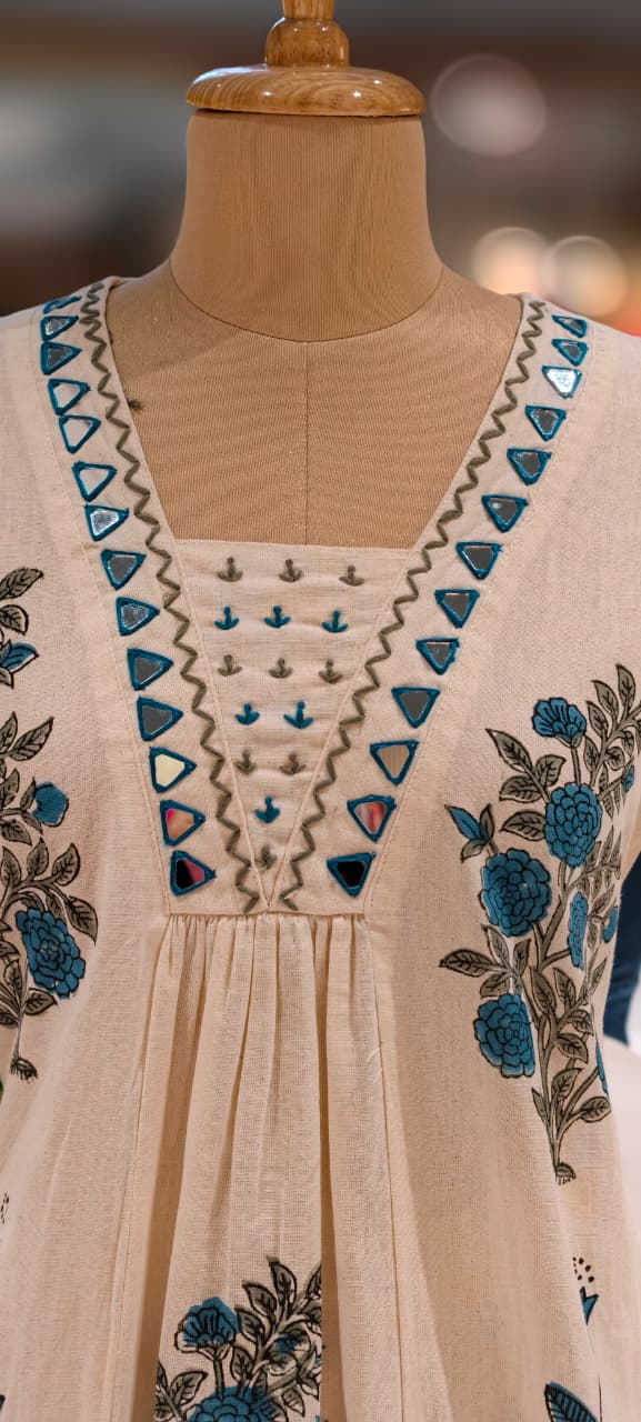 Real Mirror Beautiful Neck Line Floral Printed A-Line Kurta Pant Set In Cotton Fabric-13222