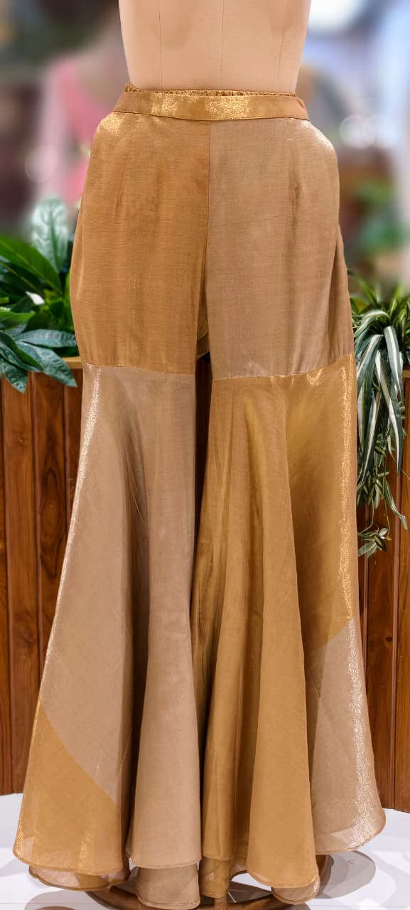Premium Tissue Luxury Flared Peplum Style Zardosi Kurta With Tapered Palazzo Bottom