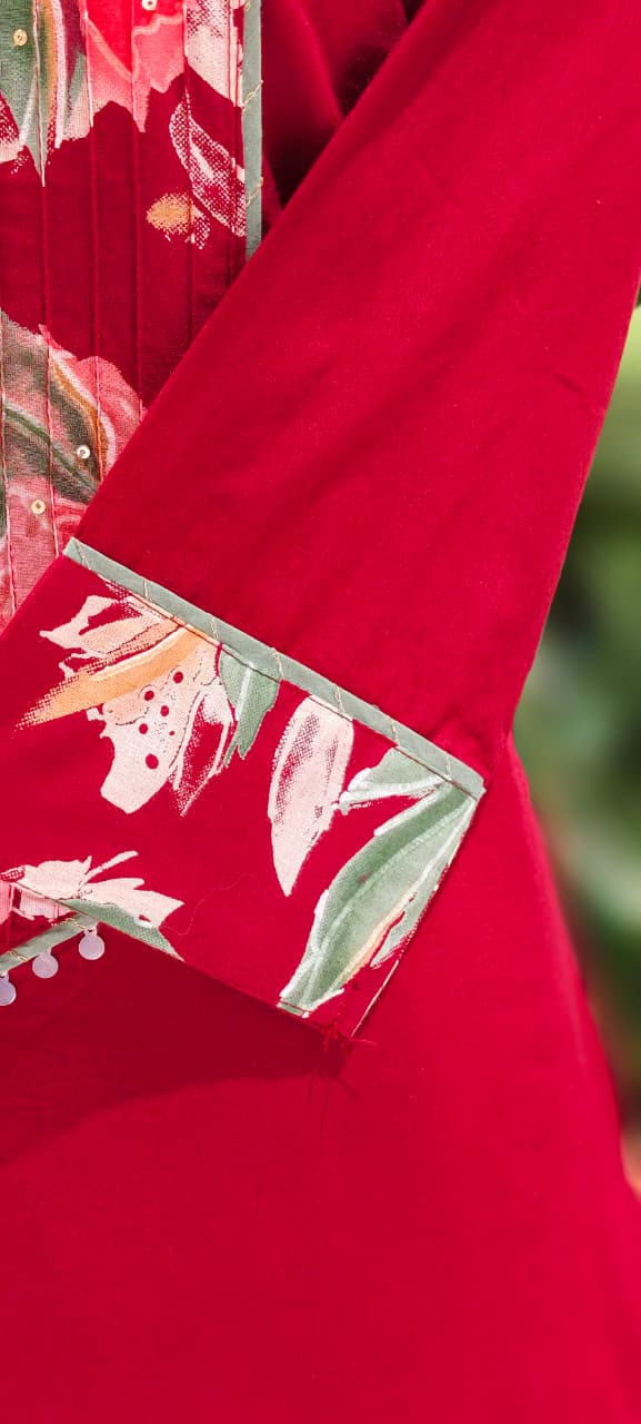 Cotton Floral Printed In Yoke Solid Sides Full Suit Set With Printed Bottom & Dupatta-13243