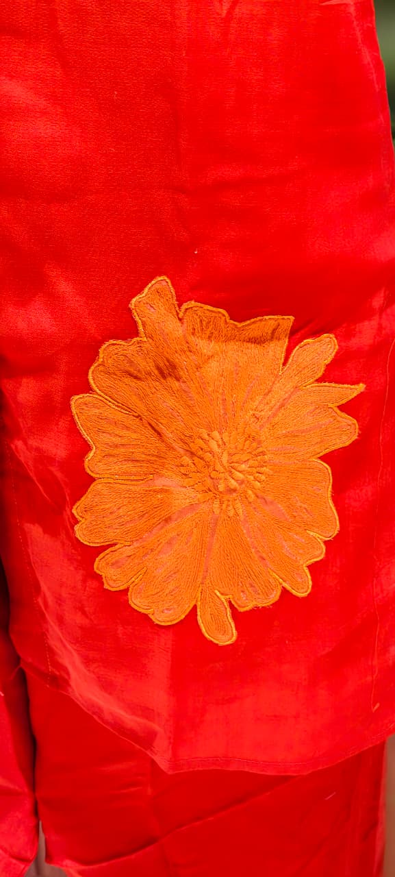 Floral Patched Look Embroidery Work Solid Ombre Shade Co-Ord Set-13270