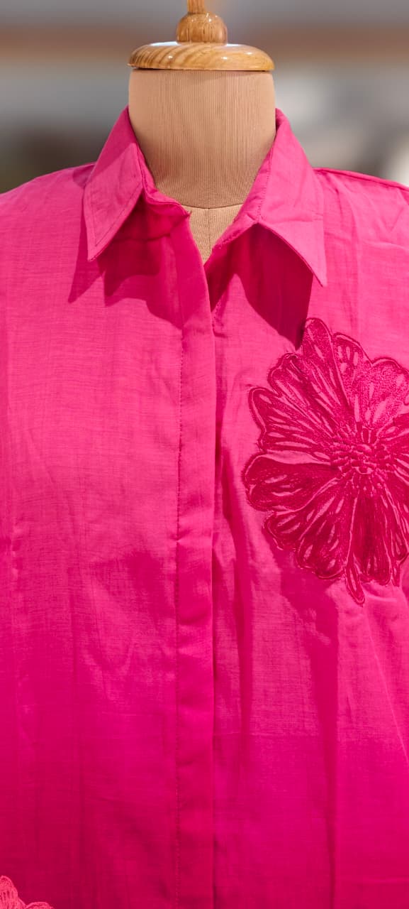 Floral Patched Look Embroidery Work Solid Ombre Shade Co-Ord Set-13270