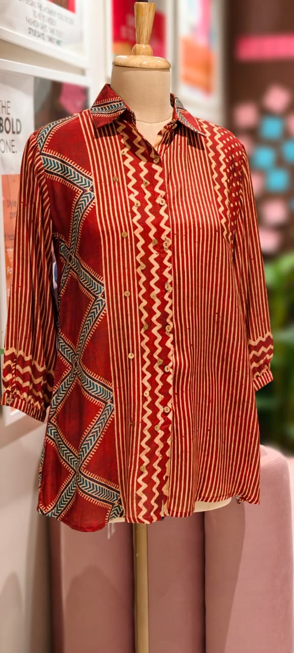Uniquely Ajrakh Multi Printed Shirt Only In Muslin Fabric-13214