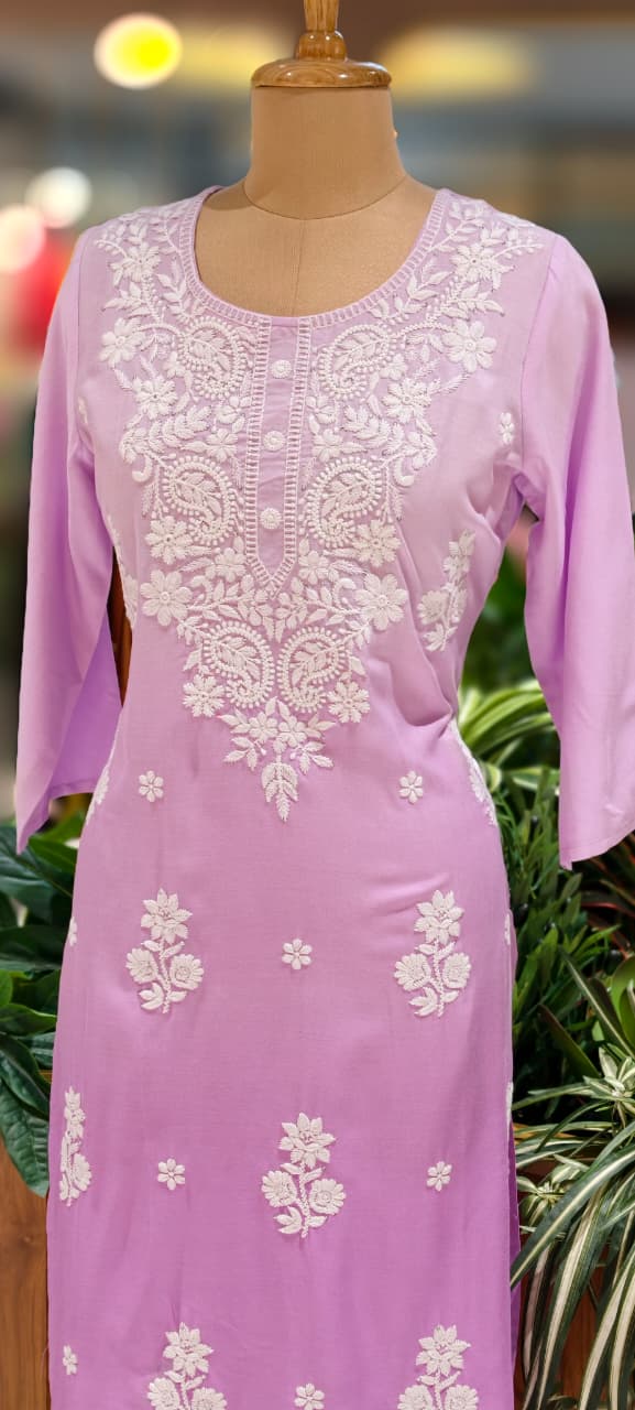 Dual Tone Pure Chikankari Work Cotton Kurti Only- 13271