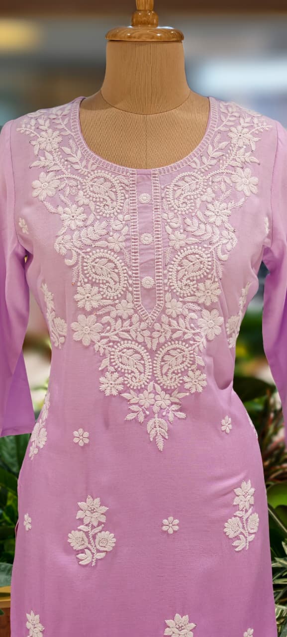 Dual Tone Pure Chikankari Work Cotton Kurti Only- 13271
