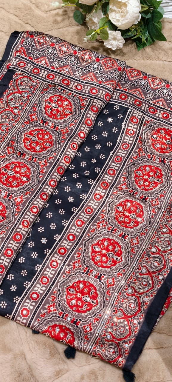 Black Heritage Royale Embroidered Festive Wear Saree With Unstitched Blouse- 13333