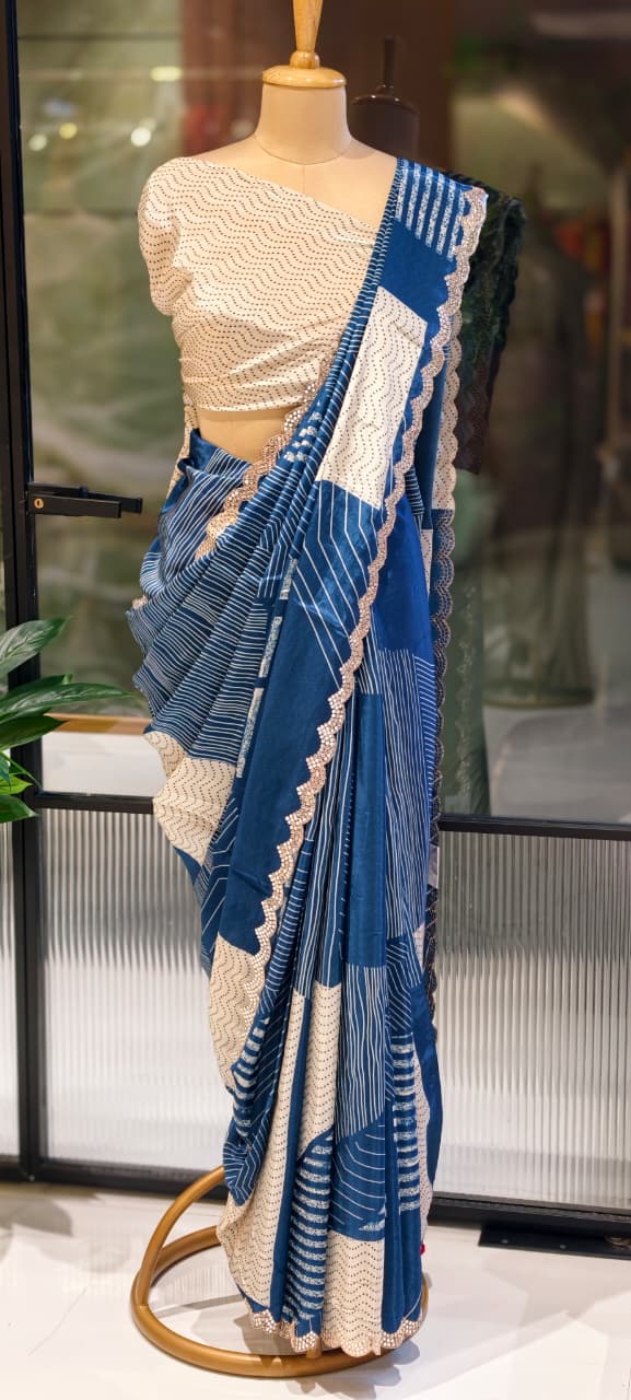 Scarlet Stripe Soft Luxe Twin Color Designer Saree With Unstitched Blouse