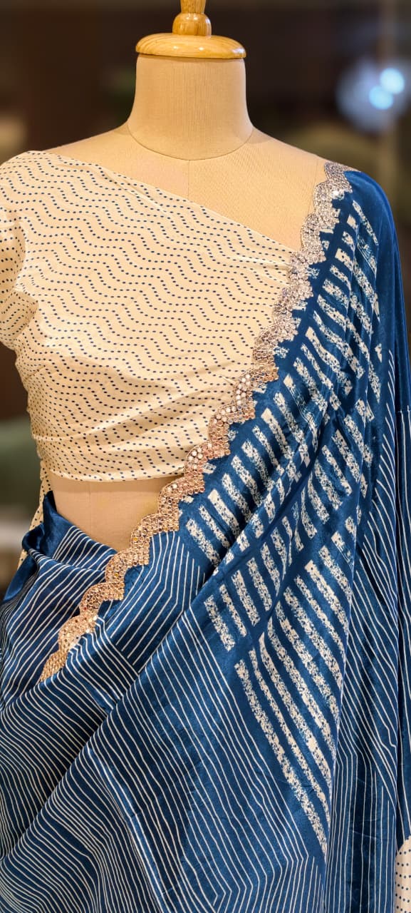 Scarlet Stripe Soft Luxe Twin Color Designer Saree With Unstitched Blouse