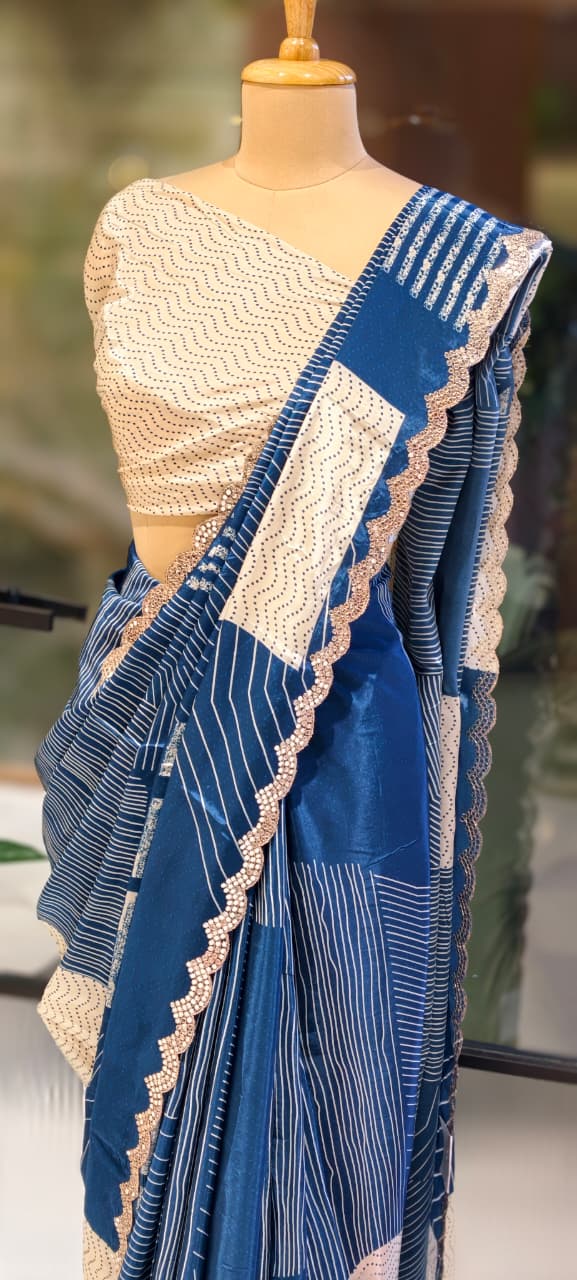 Scarlet Stripe Soft Luxe Twin Color Designer Saree With Unstitched Blouse