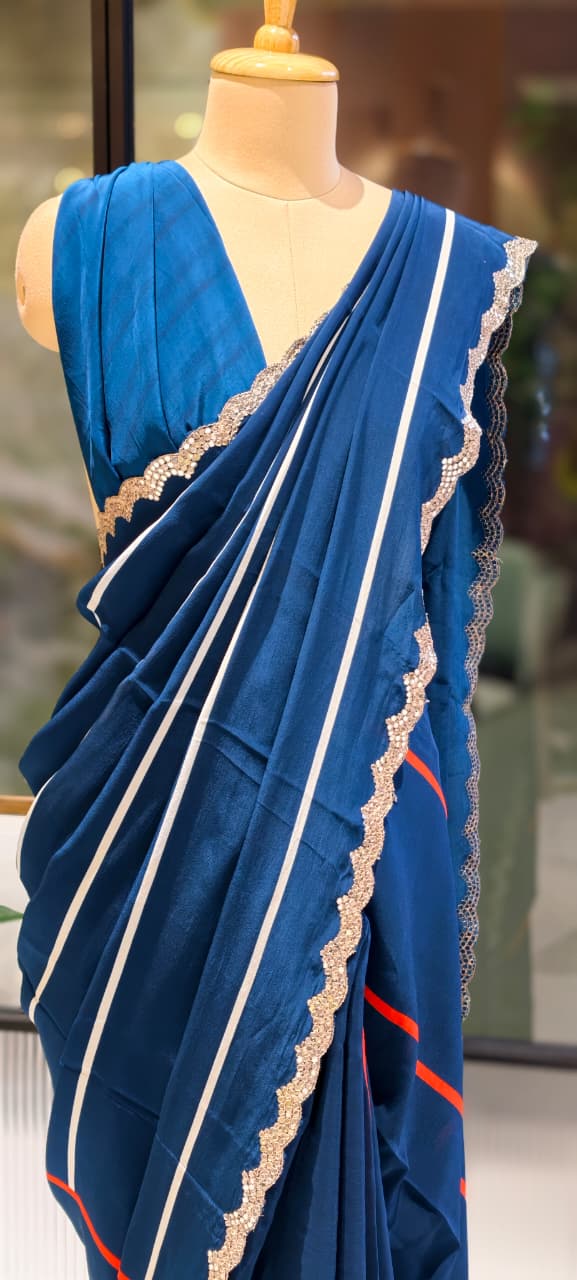 Sheer Elegance Beautiful Bordered Striped Saree With Unstitched Blouse- 13335, 13336