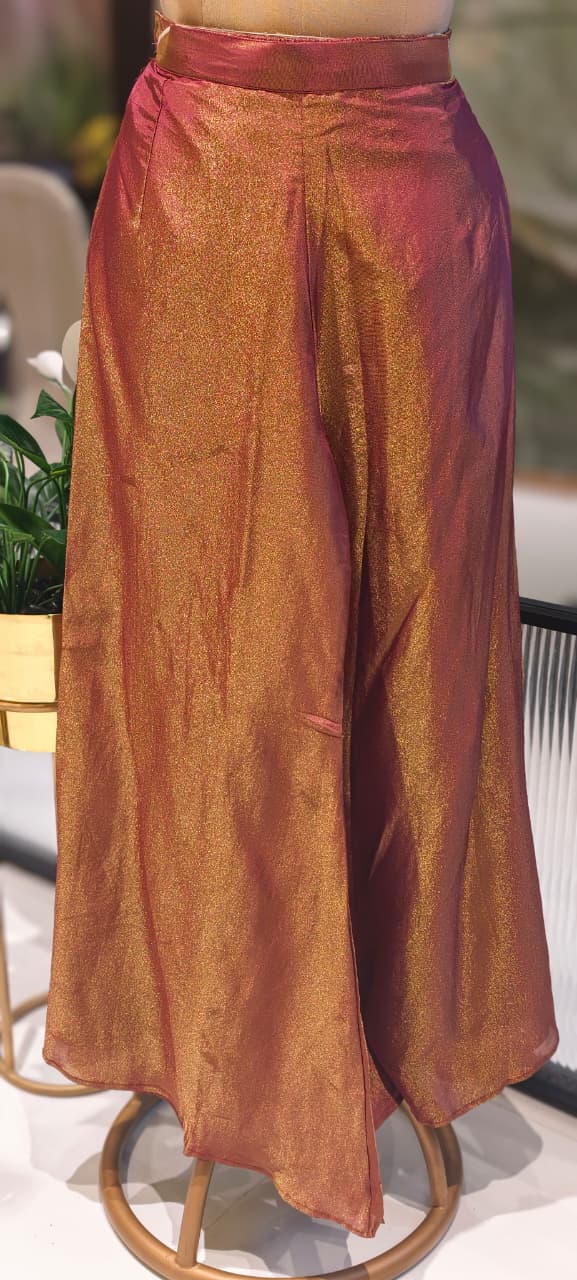 Noor Zari Embroidered Full Suit Set With Palazzo Bottom & Striped Dupatta In Tissue Fabric- 13301