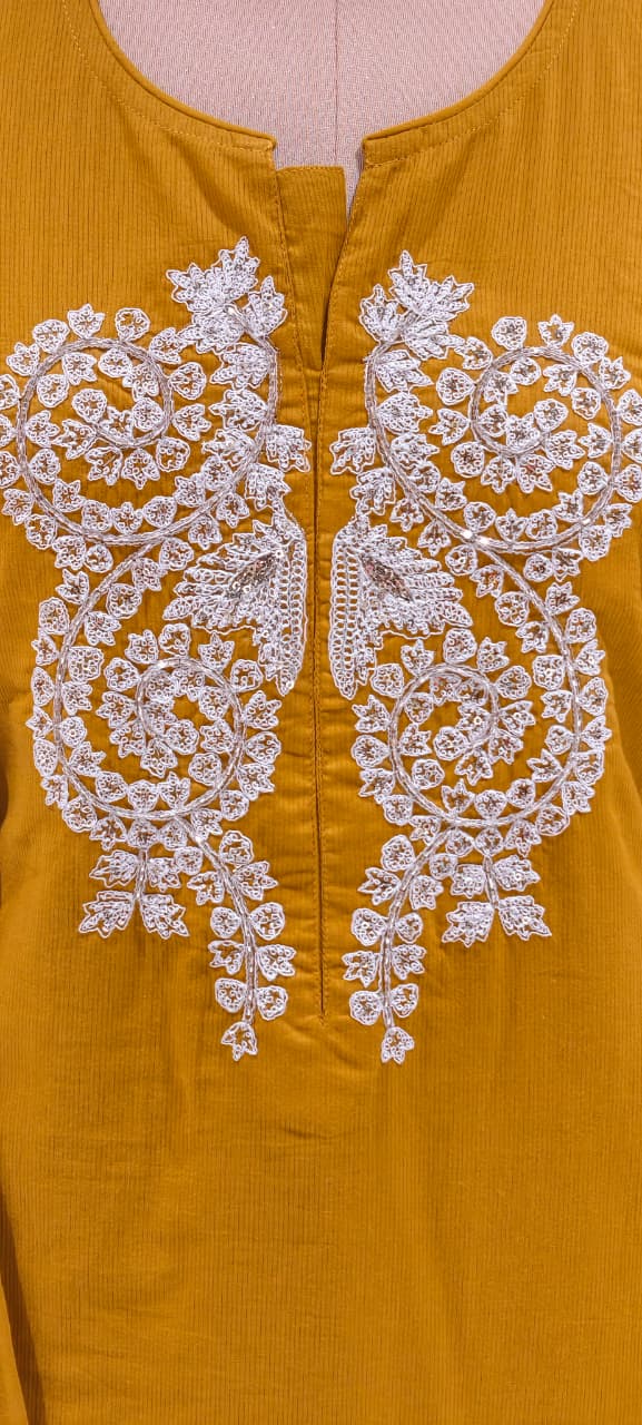 Minimal Work Yoke Solid Full Suit Set With Dupatta In Cotton Fabric- 13317