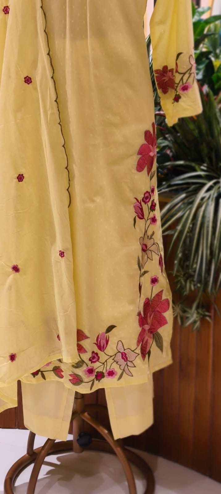 Soft Tone Cute Floral Embroidery A-Line Full Suit Set With Dupatta In Mul Cotton Fabric- 13330