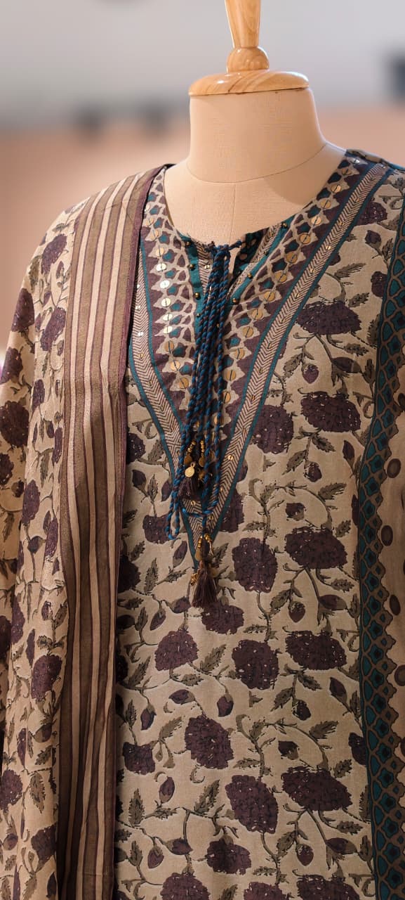 Bold Look Completely Printed Stylish A-Line Full Suit Set With Dupatta In Dola Silk Fabric- 13350