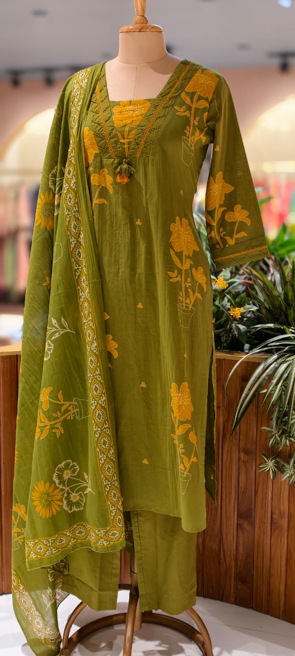 Casual Wear Floral Printed Twin Color Cotton Full Suit Set With Dupatta-13373