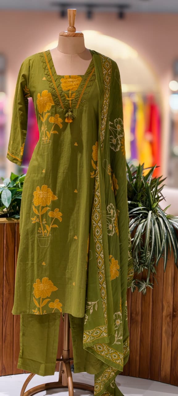 Casual Wear Floral Printed Twin Color Cotton Full Suit Set With Dupatta-13373