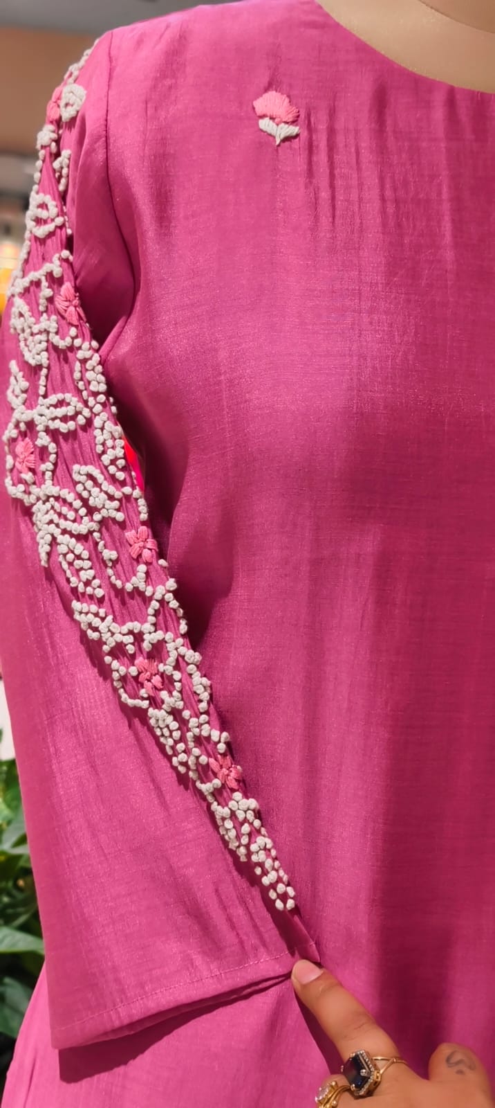 Surat Mul Chanderi Suttle Katha Nord Embroidery Solid Co-Ord Set- 13410