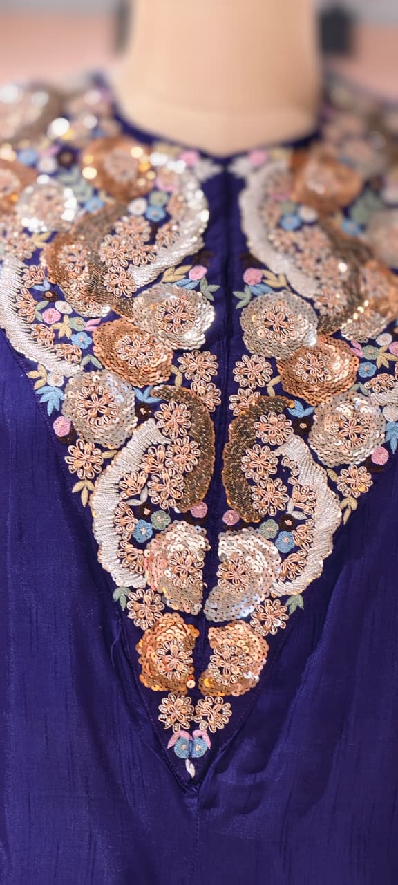 3D Shine Embellished Sequin Heavy Hand Work Yoke Outer With Buster & Flowy Palazzo Bottom- 13248