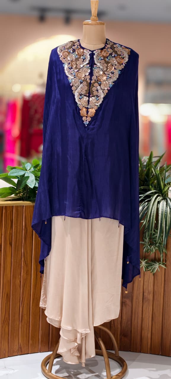 3D Shine Embellished Sequin Heavy Hand Work Yoke Outer With Buster & Flowy Palazzo Bottom- 13248