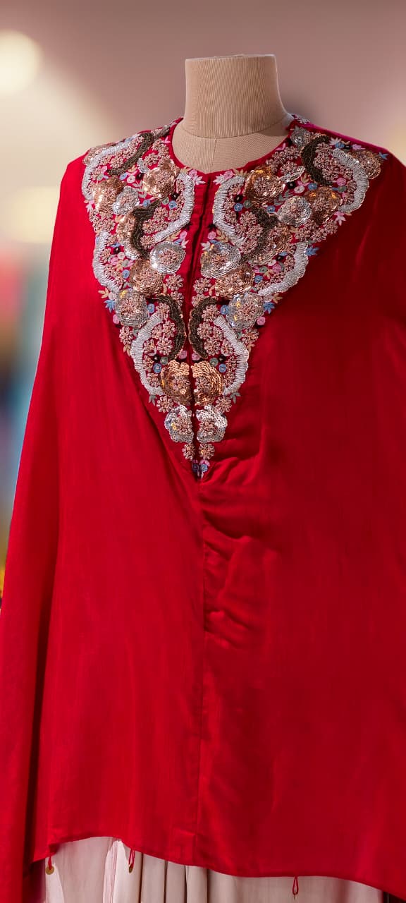 3D Shine Embellished Sequin Heavy Hand Work Yoke Outer With Buster & Flowy Palazzo Bottom- 13248