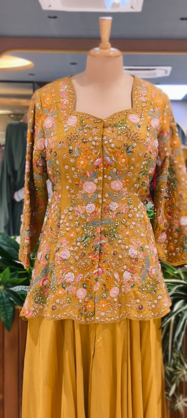 Ethereal Mustard Garden Floral Highlight Embroidered Designer Kurta With Loose Flared Bottom- 13323
