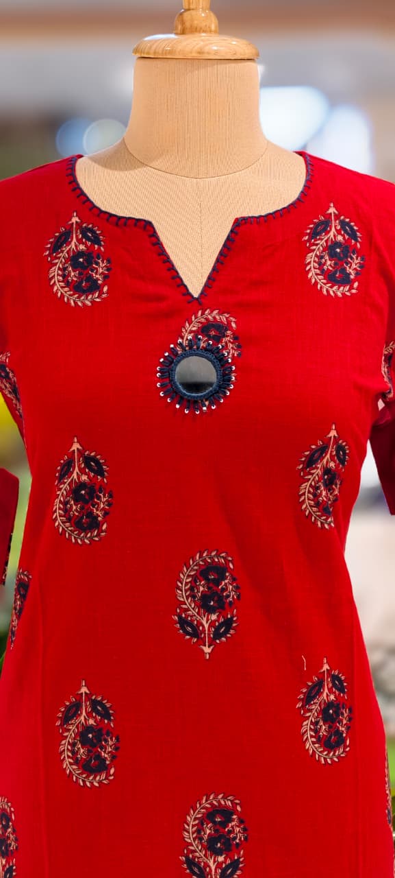 Banjara Bliss Printed V-Notch Neckline Printed A-Line Kurti Only-13523