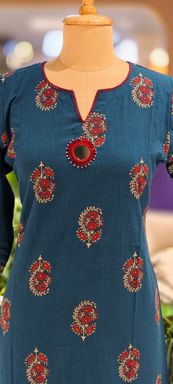 Banjara Bliss Printed V-Notch Neckline Printed A-Line Kurti Only-13523