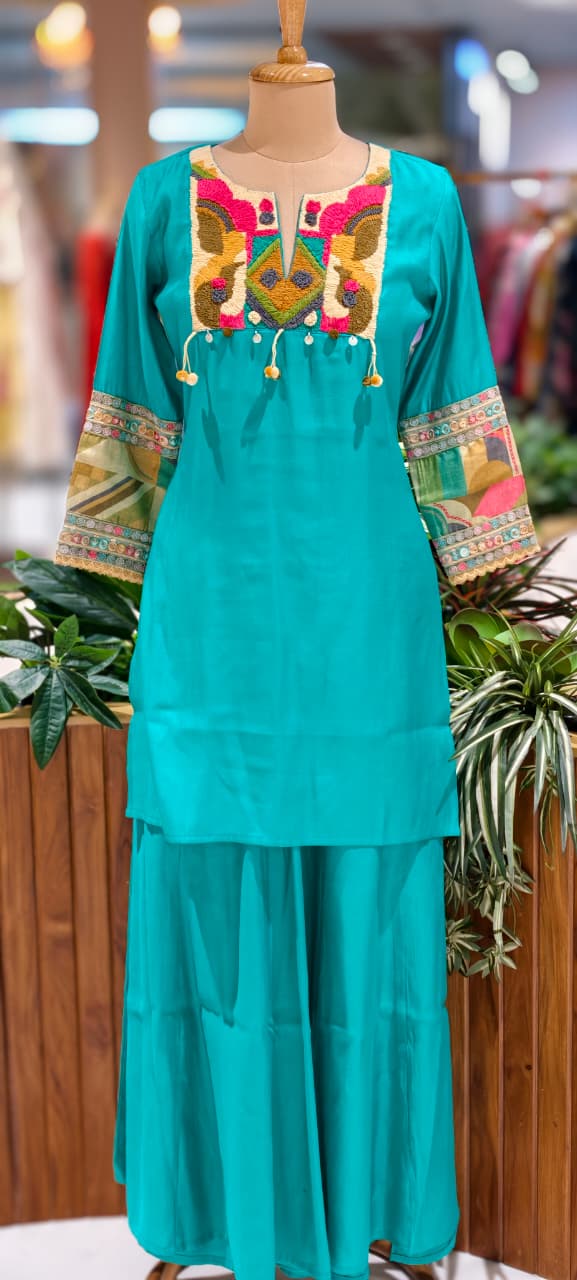 Azure Artisan Multicolor Thread Embroidered A-Line Kurta With Matching Bottom- 13461