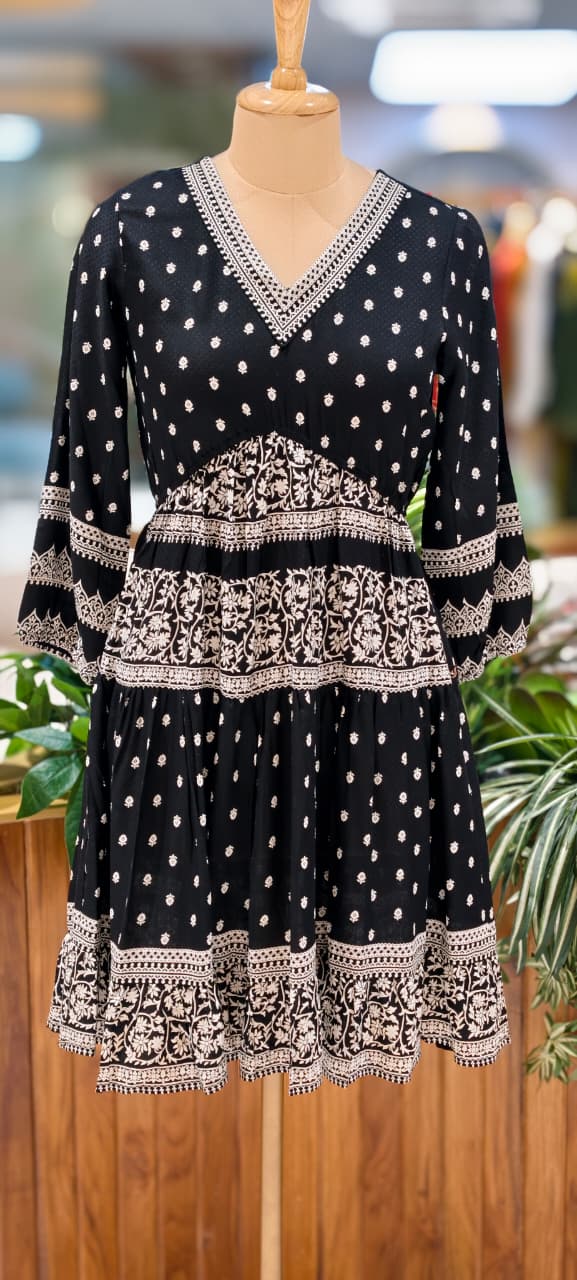 Midnight Glam Flared Structured Casual Wear Frock- 13516