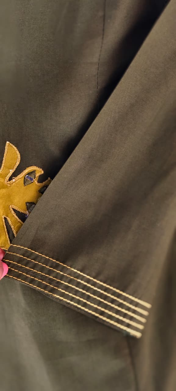 Smart Embroidery Pleated V-Neck A-Line Cotton Kurta Pant Set- 13549