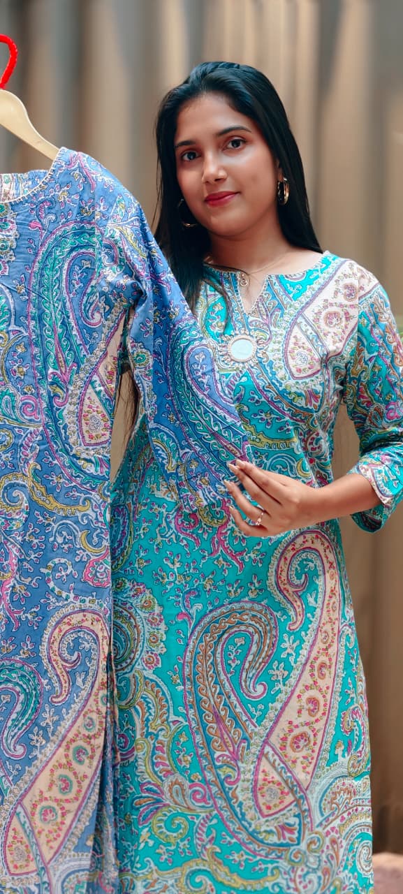 Nature’s Canva Indian Ethnic Printed Kurta Pant Set In Cotton Fabric- 13528