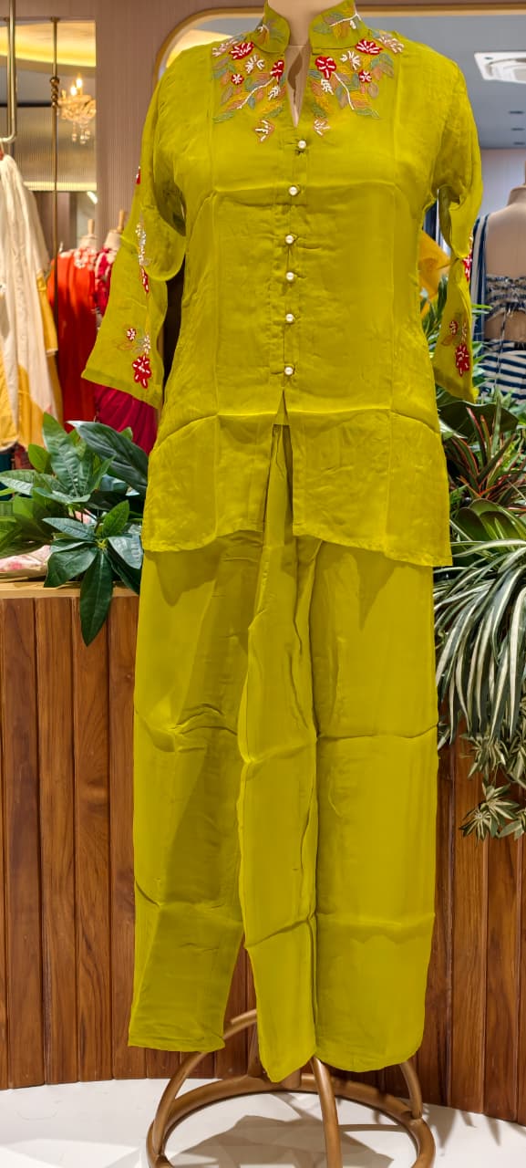 Pure Organza Co-Ord Set With Thread Embroidery & Tiny Pearl Cut-Dana Work- 13649