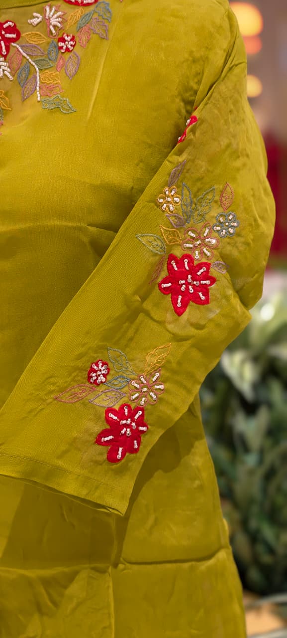 Pure Organza Co-Ord Set With Thread Embroidery & Tiny Pearl Cut-Dana Work- 13649