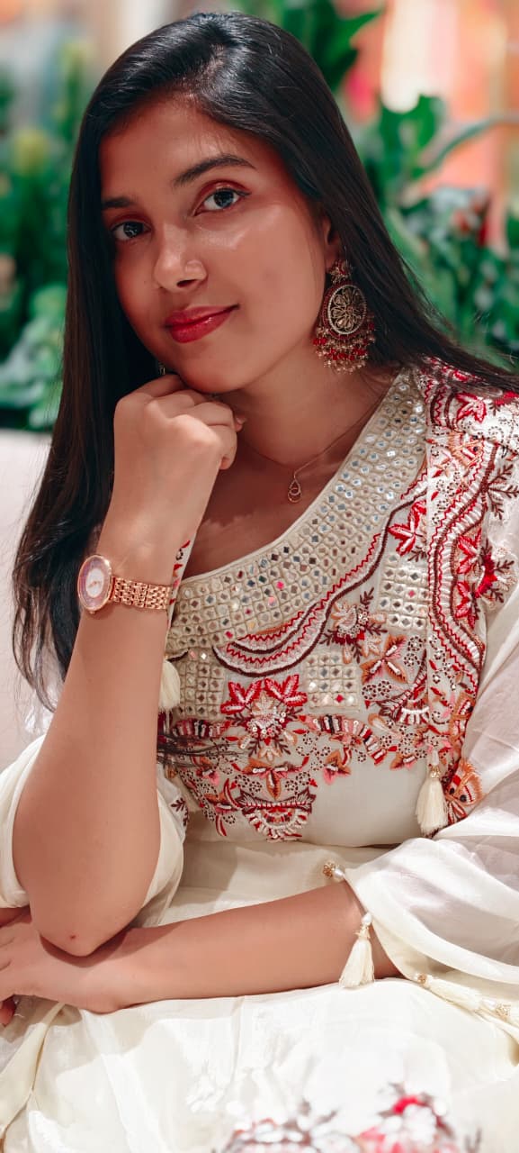 Floral Intricate Embroidery With Mirror Work Unique Sleeved Kurta, Palazzo Bottom With Shrug In Georgette Fabric- 13508