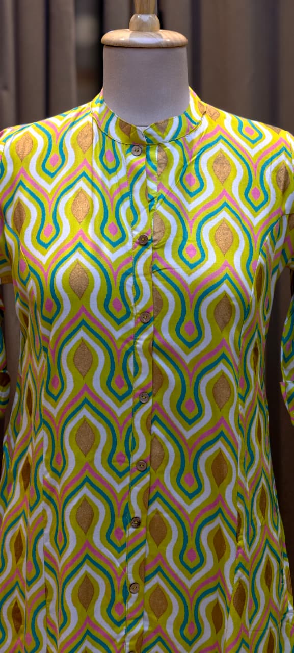 Beautiful Linear Marble Maze A-Line Printed Kurti Only-13683 (Dispatching After 1 Week)