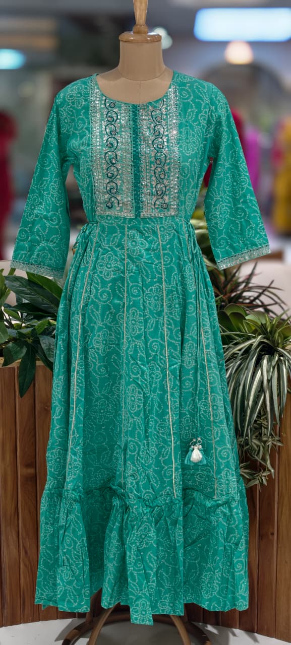 Shimmery Touch Yoke Dotty Day Printed Casual Wear Cotton Gown