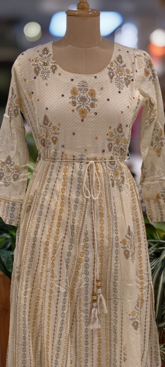 Marigold Mist Calm Yellow Prints Casual Wear Cotton Gown