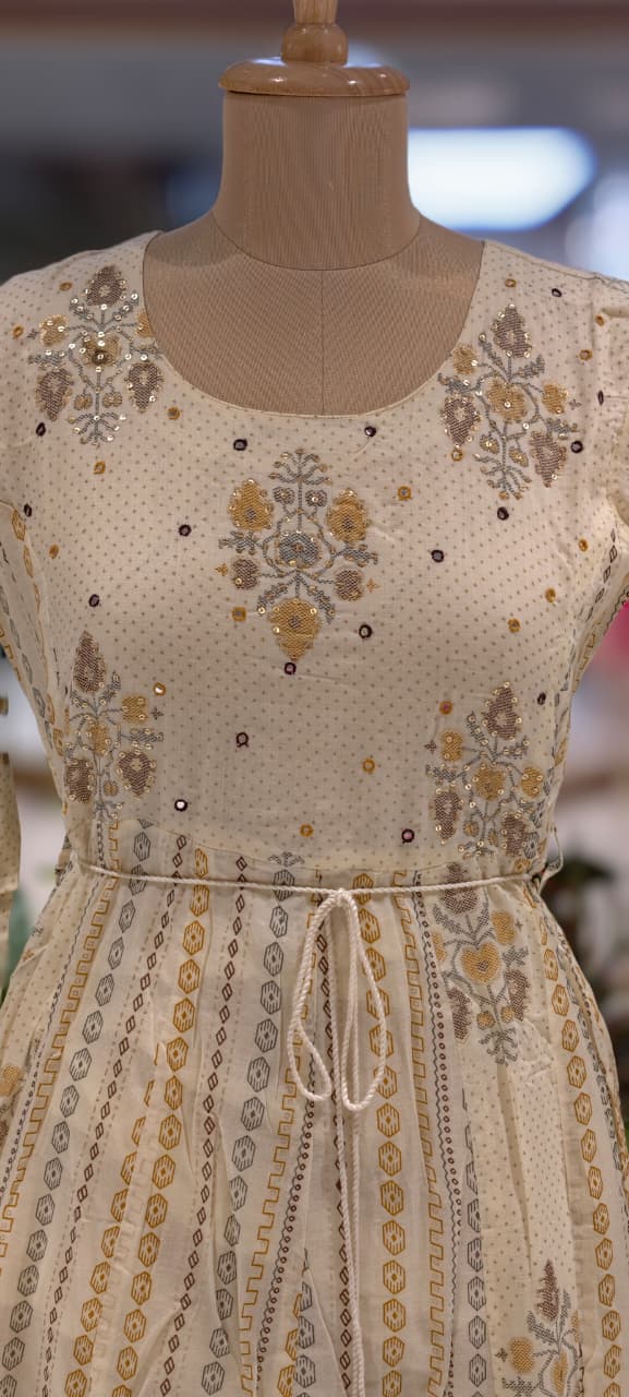 Marigold Mist Calm Yellow Prints Casual Wear Cotton Gown