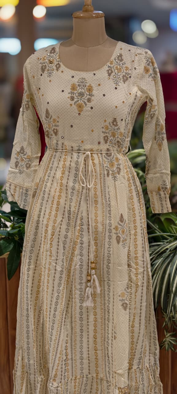 Marigold Mist Calm Yellow Prints Casual Wear Cotton Gown