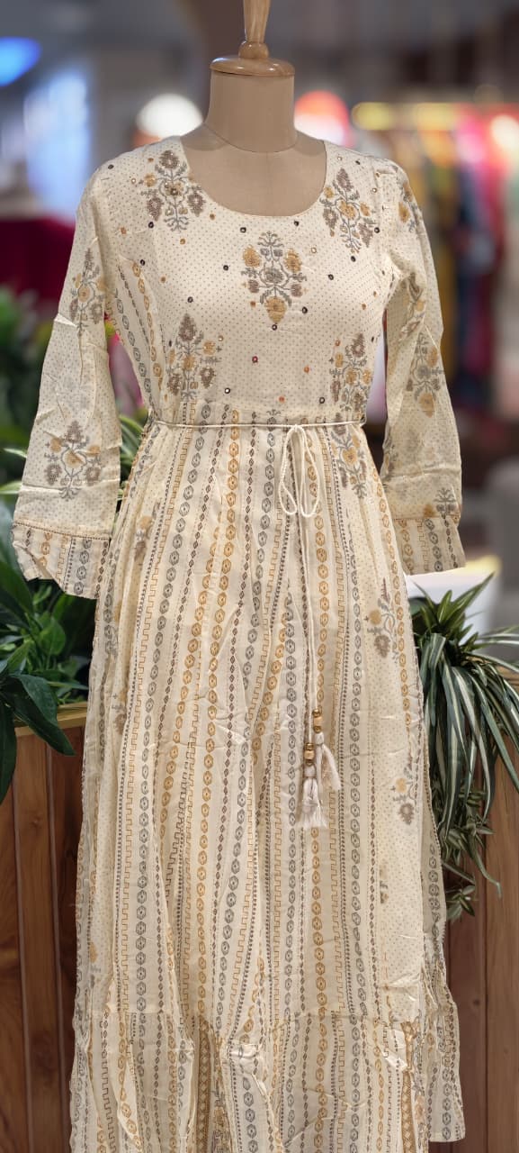 Marigold Mist Calm Yellow Prints Casual Wear Cotton Gown