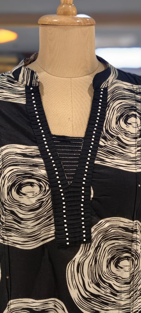 Nightmare Rounded Rose Printed Pleated Neck With Cut-Dana Upwork Cotton Full Suit Set With Dupatta