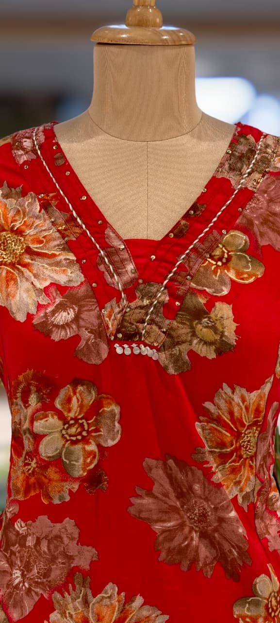 Earthy Bloom Digital Floral Print Vibrant Kurta Pant Set In Cotton Fabric