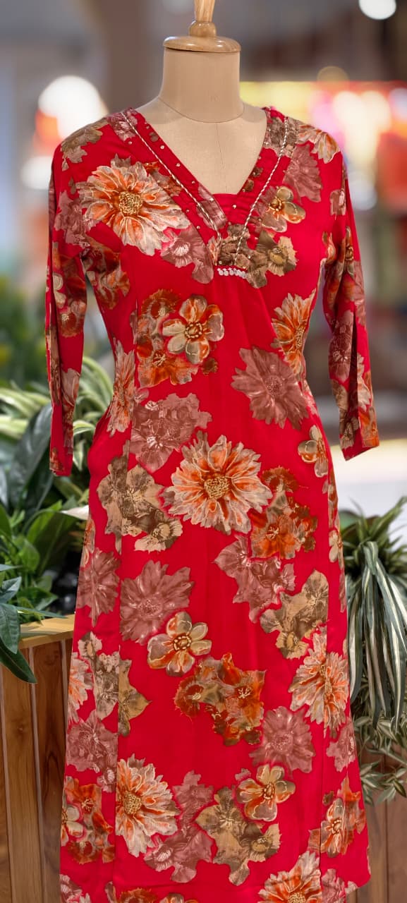 Earthy Bloom Digital Floral Print Vibrant Kurta Pant Set In Cotton Fabric