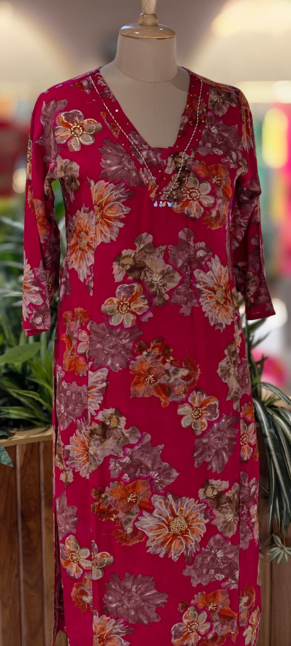 Earthy Bloom Digital Floral Print Vibrant Kurta Pant Set In Cotton Fabric