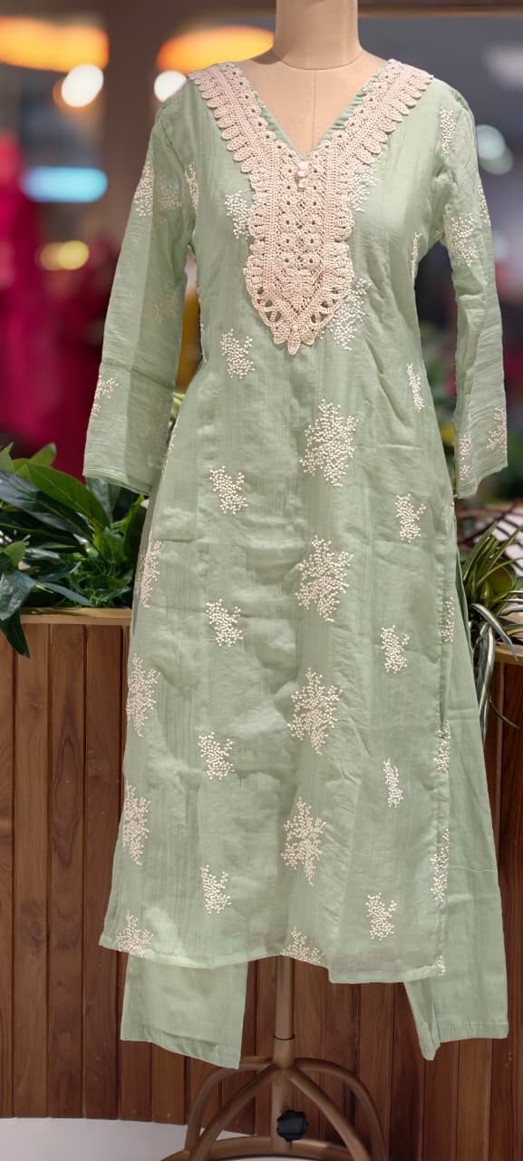 Crochet Lace Detailed Thread-Work Ethnic Ensemble Premium Cotton Full Suit Set With Dupatta-13685 RB131