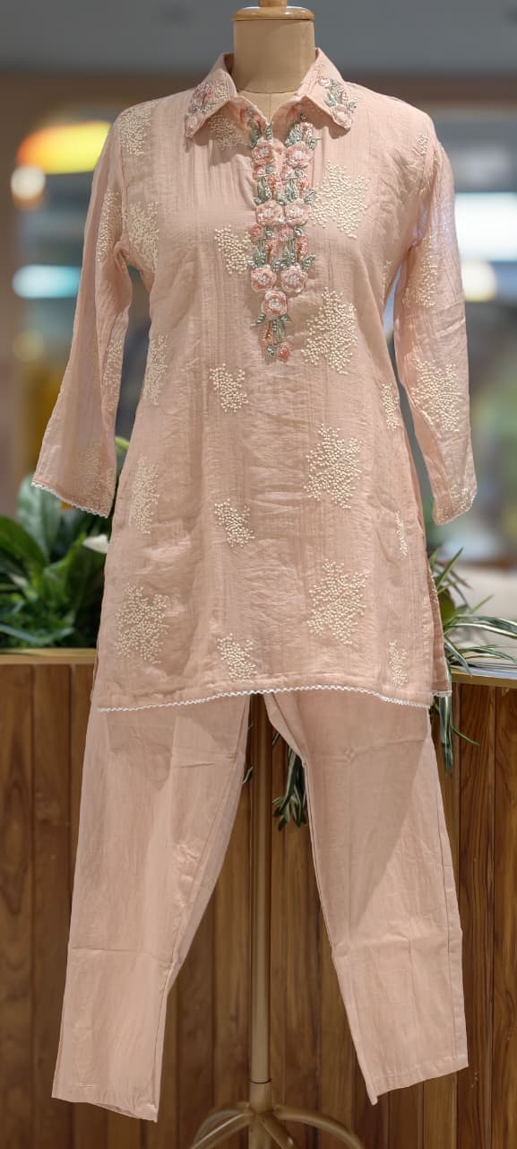 3D Petal Applique With Sequin Detailing Embroidered Blend Co-Ord Set In Organza Fabric- 13687