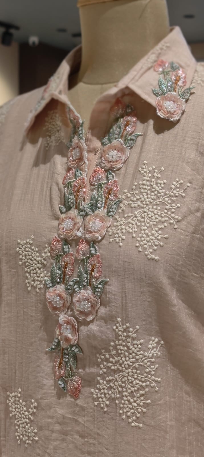 3D Petal Applique With Sequin Detailing Embroidered Blend Co-Ord Set In Premium Cotton Fabric- 13687