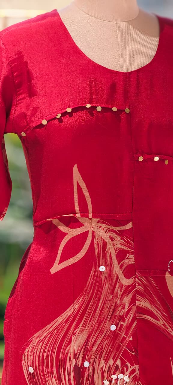 Stylish Matching Co-Ord Set With Coin Tassel & Printed Work In Muslin Fabric- 13653