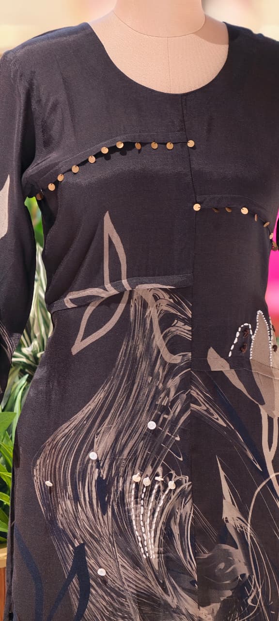 Stylish Matching Co-Ord Set With Coin Tassel & Printed Work In Muslin Fabric- 13653